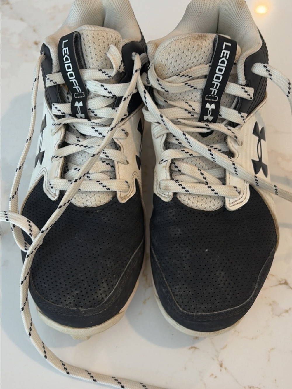 Under Armour Black and White LeadOff Sneakers baseball youth